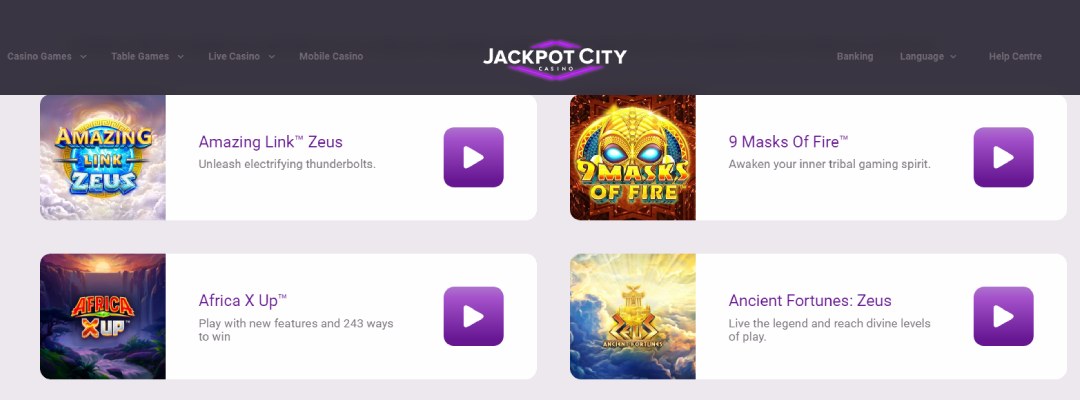 Game Variety at Jackpotcity