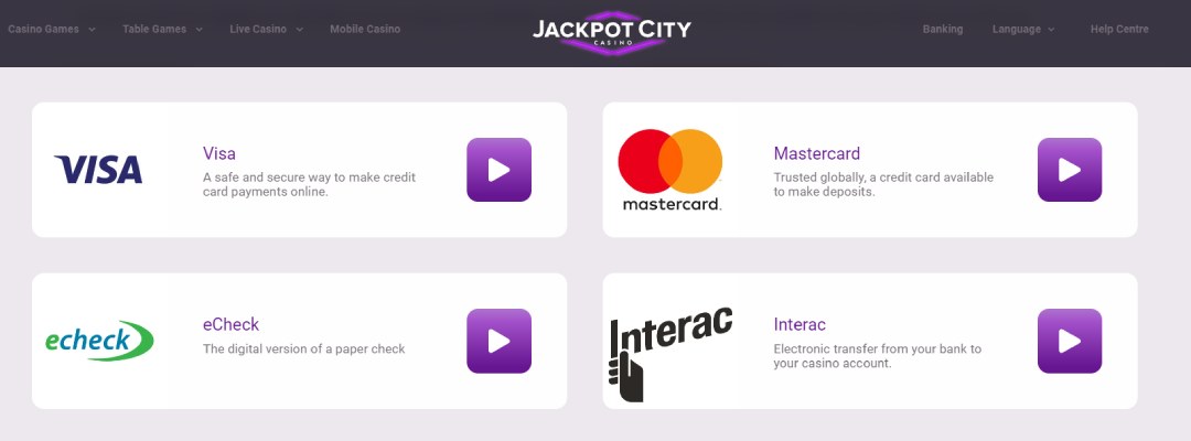 Jackpot City Payment Options